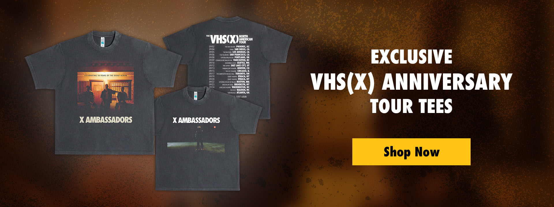 Exclusive VHS(X) anniversary tour tees. Shop now.
